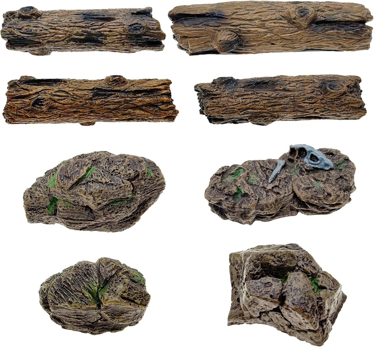 8PCS Miniatuur Boomstronken en Steenbeelden voor Miniatuurtuinen en Spoorlijnen - Decoratieve Figuren voor Landschappen en Sandtafels