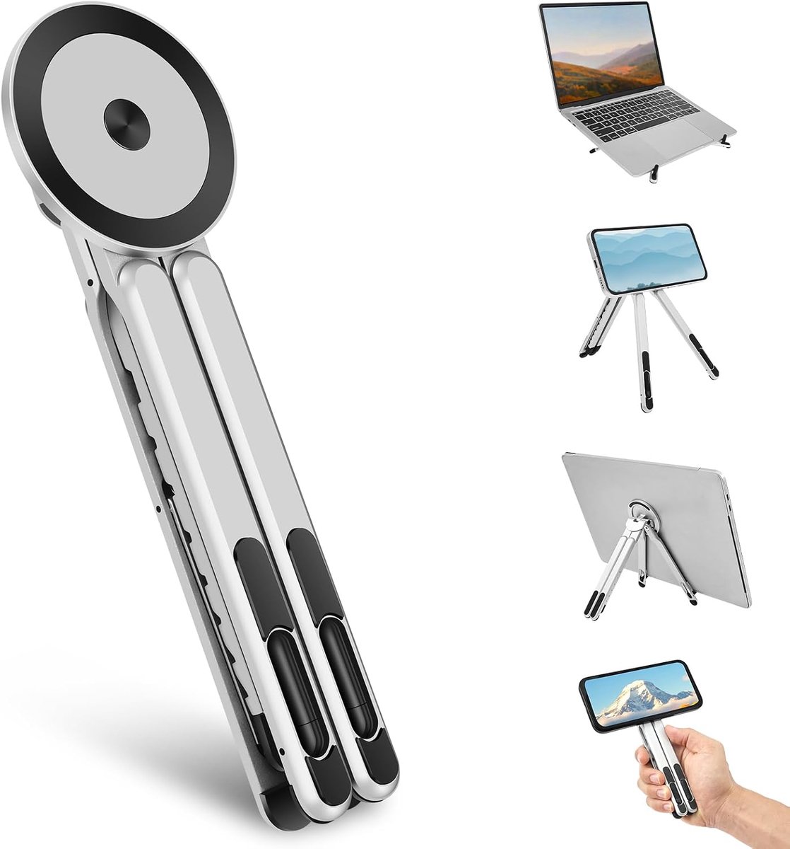 laptopstandaard, 4-in-1 magnetische laptopstandaard, in hoogte en hoek verstelbaar, meerdere modi, verkoelend hol design, voor 15,6 tot 17 inch laptop/tablet/mobiele telefoon (zilver