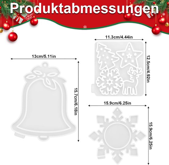 gietvormen Kerstmis, 6 siliconen vormen, kersthangers, gietvormen, siliconen vorm dennenboom hanger met ster, kerstboom, sneeuwvlok en eland — afbeelding 2