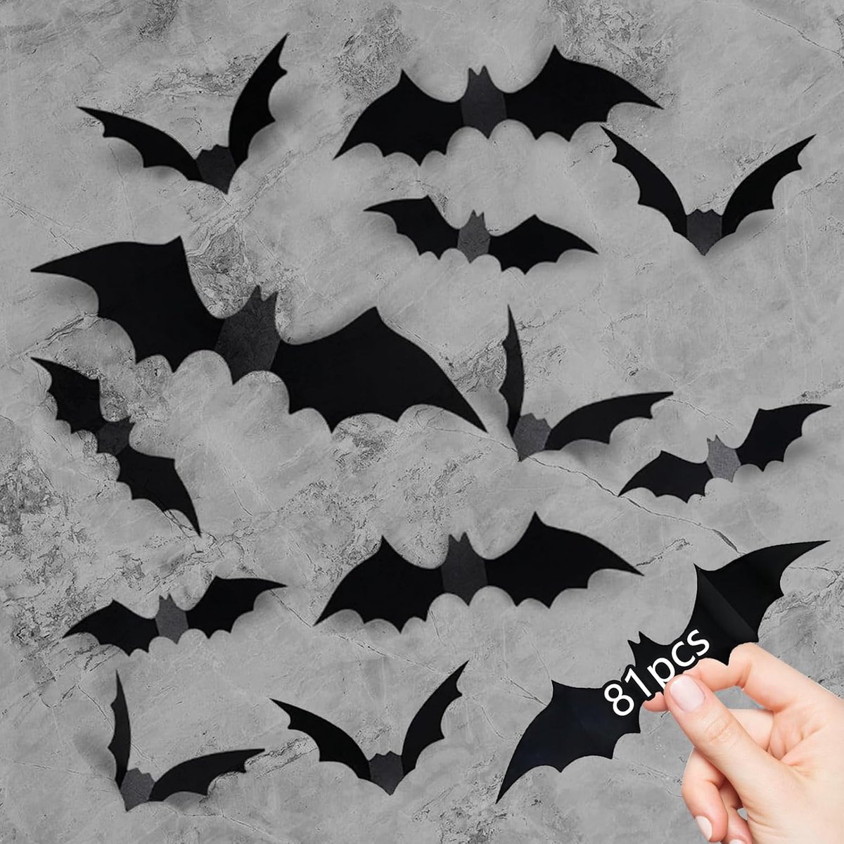 81 stuks Halloween vleermuis decoratieve muurstickers, 4 maten griezelige zwarte vleermuizen voor raam muur, voor Halloween party outdoor decoratie benodigdheden set