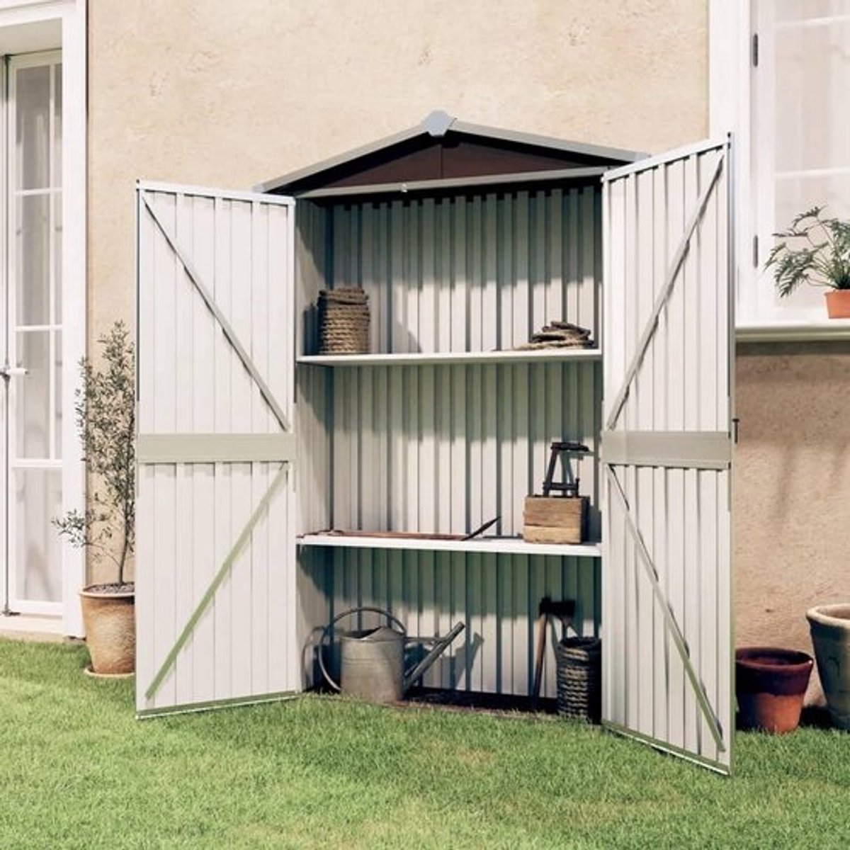 Metal Tuinhuis voor Gereedschap en Tuinspullen - Verzinkt Staal, Bruin (116x45x175 cm)