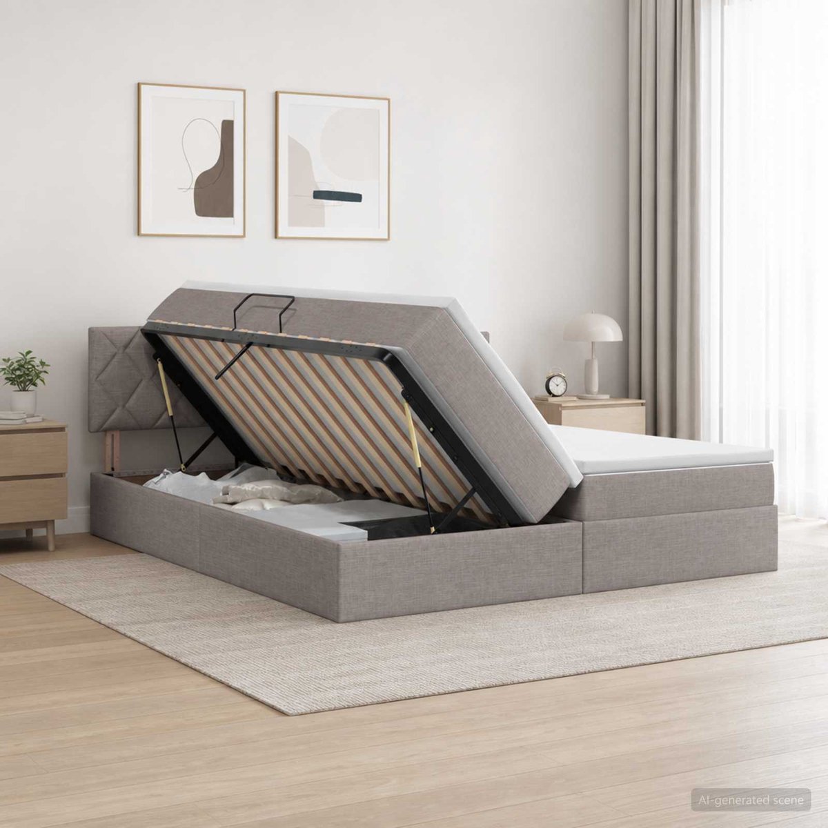 vidaXL Opbergbed - met - hoofdeinde - 2 - st - Taupe - Kunstleer