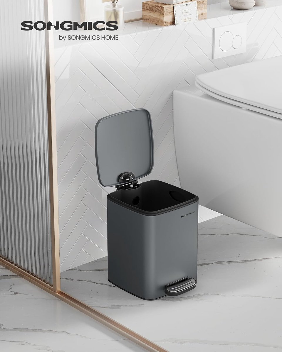 SONGMICS 6-liter cosmetische afvalbak, pedaalemmer, softclose, staal Badkamerprullenbak, kleine afvalbak met deksel, voor kleine ruimtes, Mat grijs, PLUSHIC Collectie