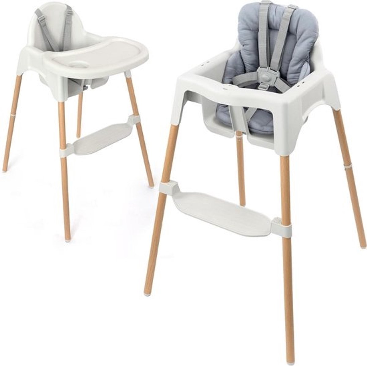 Kinderstoel met verkleiner - Babystoel eetstoel - Familie maaltijden - Luxe houtlook poten - Tot 15 kg - Grijs