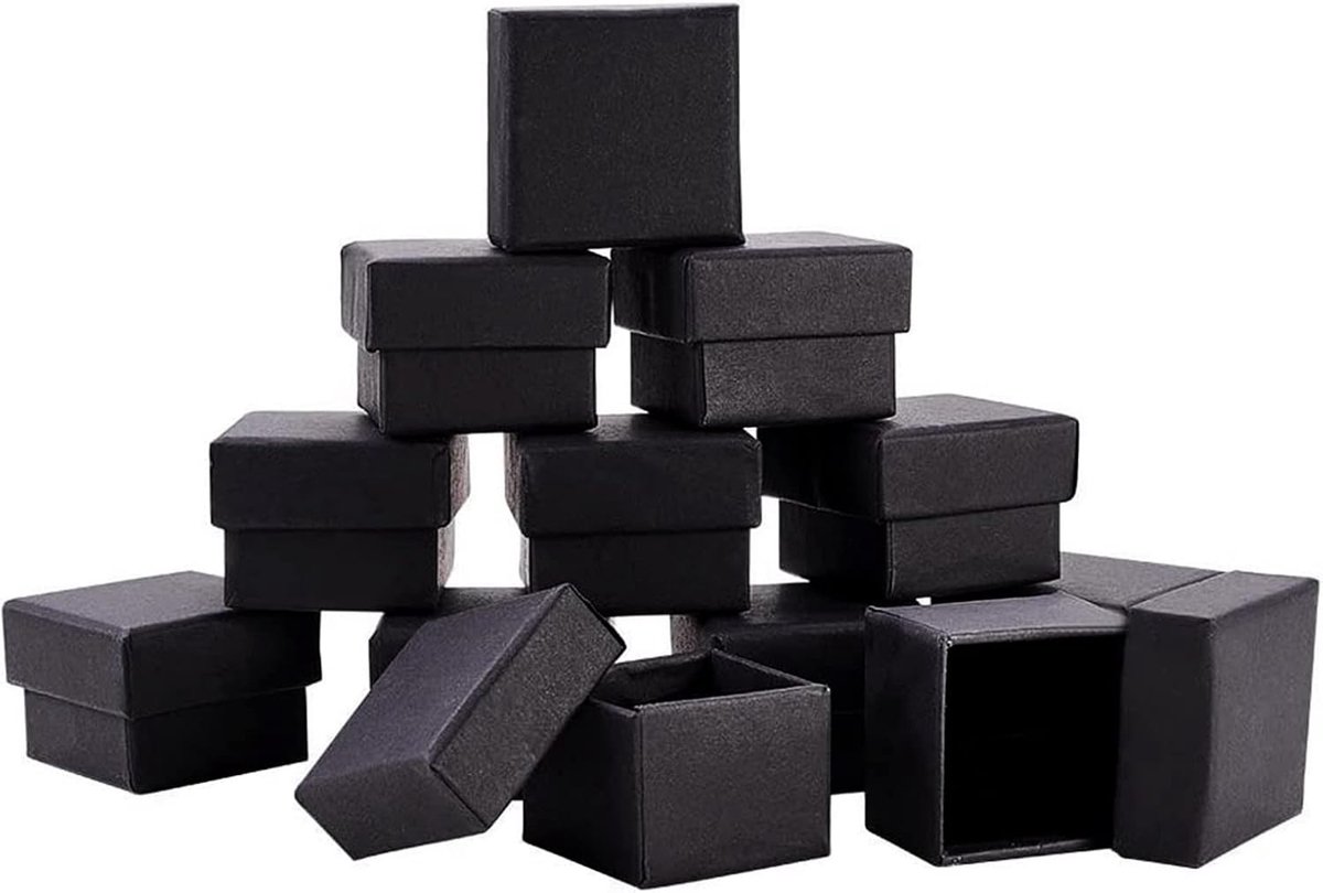 Dailygoods- Geschenkdozen met Deksel - Sieraden Doosjes - Mat Zwart - Fluwelen Binnenkant - Karton - Verschillende Maten - Sieradendoosje