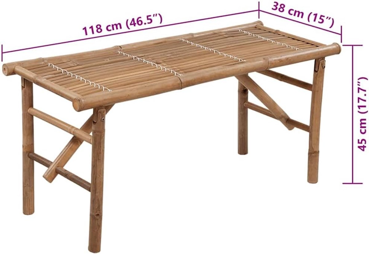 bamboe zitbank met kussen 118 cm