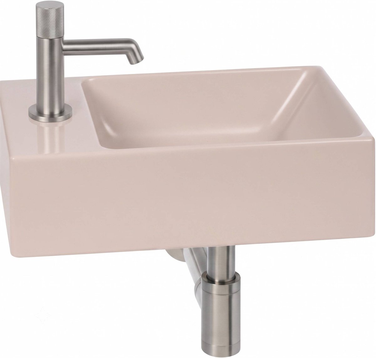 Ben Stelvio fonteinset mat beige keramiek incl. Engraved Cross rvs-look kraan links