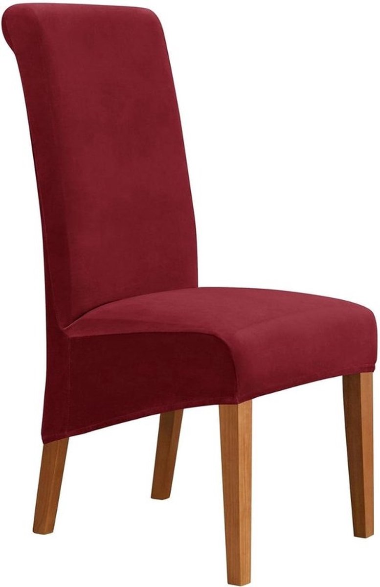Stoelhoes Set - Stoelbeschermer Elastisch - Eetkamer Vernieuwen - Fluweelzachte Stof - XL Hoge Rug - Bordeauxrood