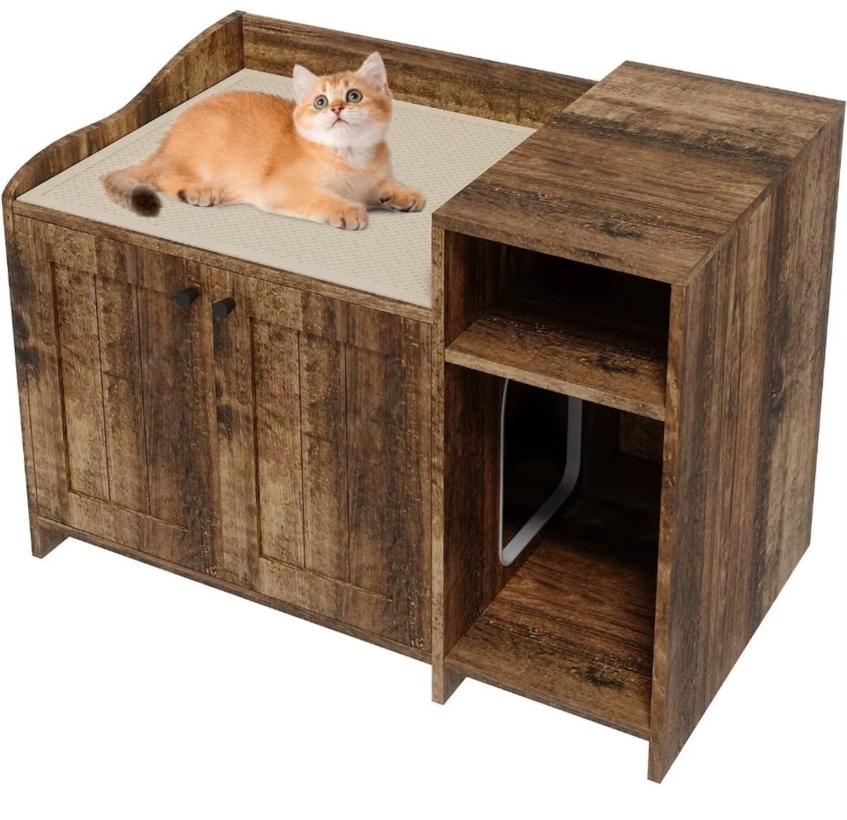 CreateEcom kattenbak kast - kattenmeubel - kattenbak ombouw - verborgen kattenbak met geventileerde deur - zijdelingse opberglades - multifunctionele opbergkast voor huisdieren - geschikt voor alle katten - 85,8x50x61,5 cm - Hout - bruin