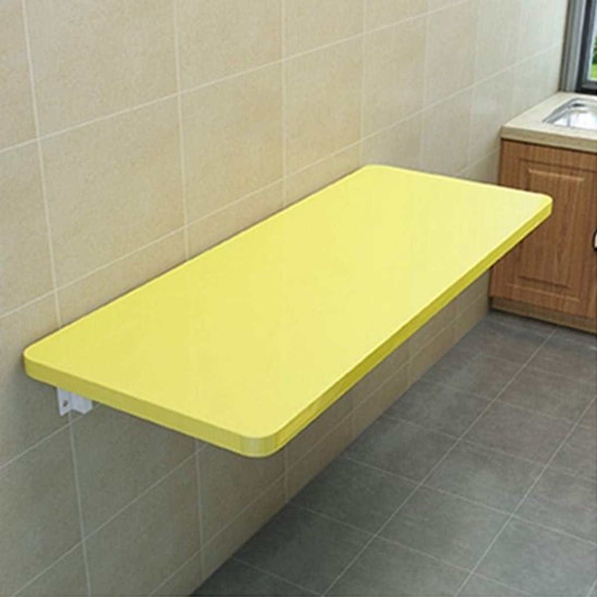Vouwtafel - Wandmontage Tafel - Werkruimte Creëren - Ruimtebesparend Ontwerp - 80x50cm - Geel