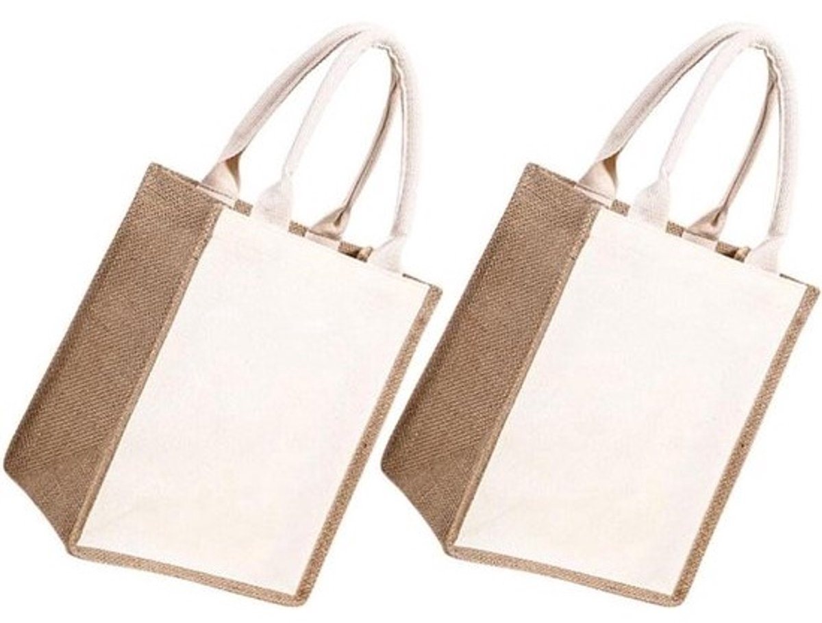 Jute Draagtas - Herbruikbare Boodschappentas - Boodschappen Doen - Met Handvat - 29 x 25 x 15 cm - Natuurlijk