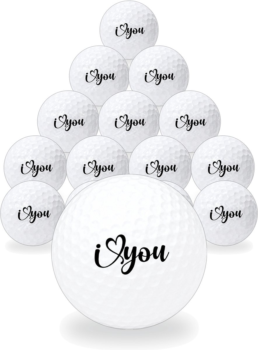 Golfballen I Love You Zwart - Valentijn Golf Cadeau - 15 stuks - Wilson - Bedrukte Golfballen