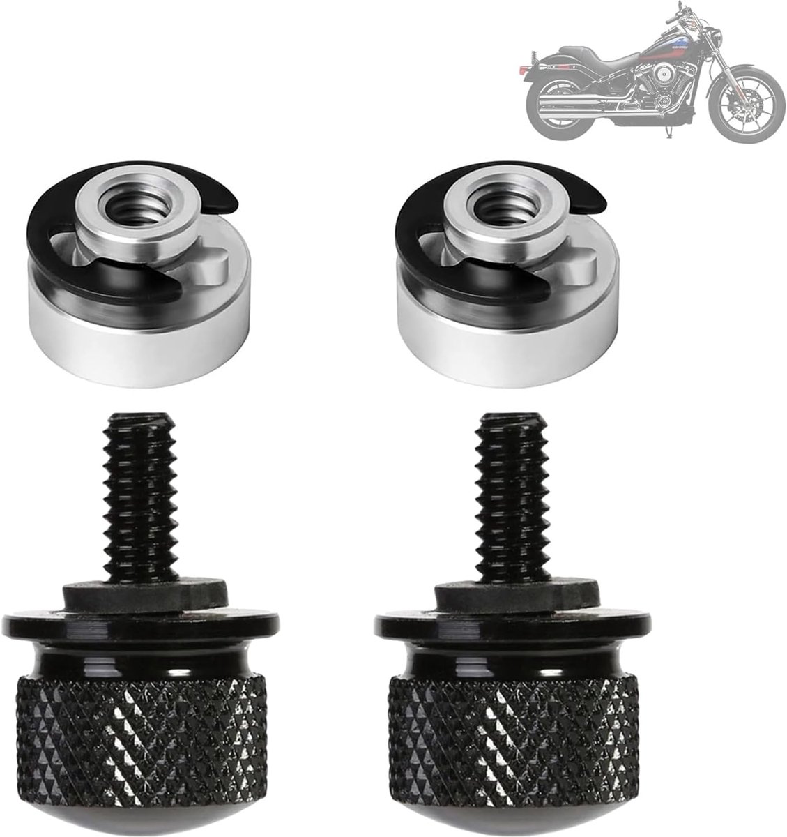 Set van 2 stoelschroeven voor motorfiets, 6 mm zadelschroeven van aluminium, schroefzitting voor Harley Davidson Sportster/Fat Boy/Dyna/Road Glide/Street Glide/Electra Glide (zwart)