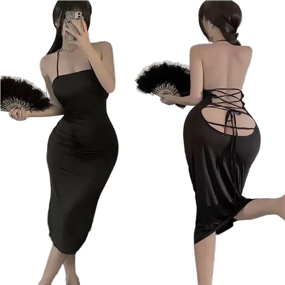 V-hals voor dames, halter, mini-jurk zonder rug, voor dames, party, night, sexy, club, bodycon