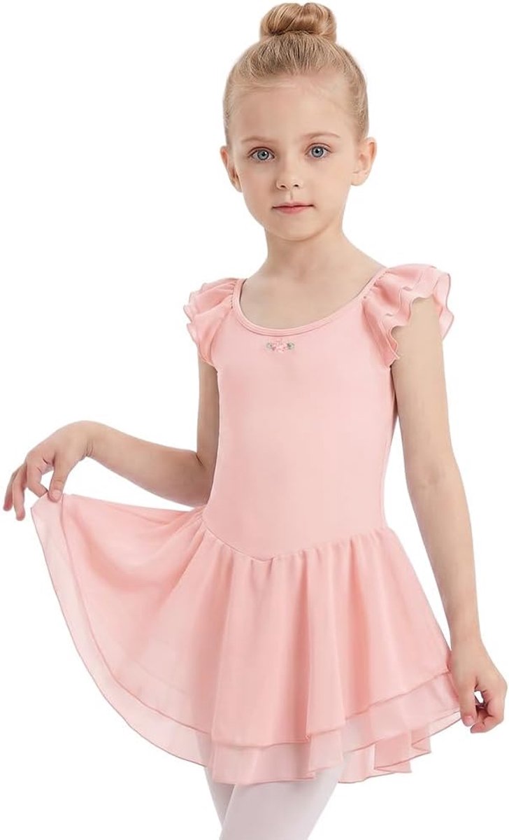 Balletjurk voor meisjes, tutu-dansshirt, balletpak voor meisjes, met onregelmatige rok met drukknoopsluiting in het kruis, voor danslessen