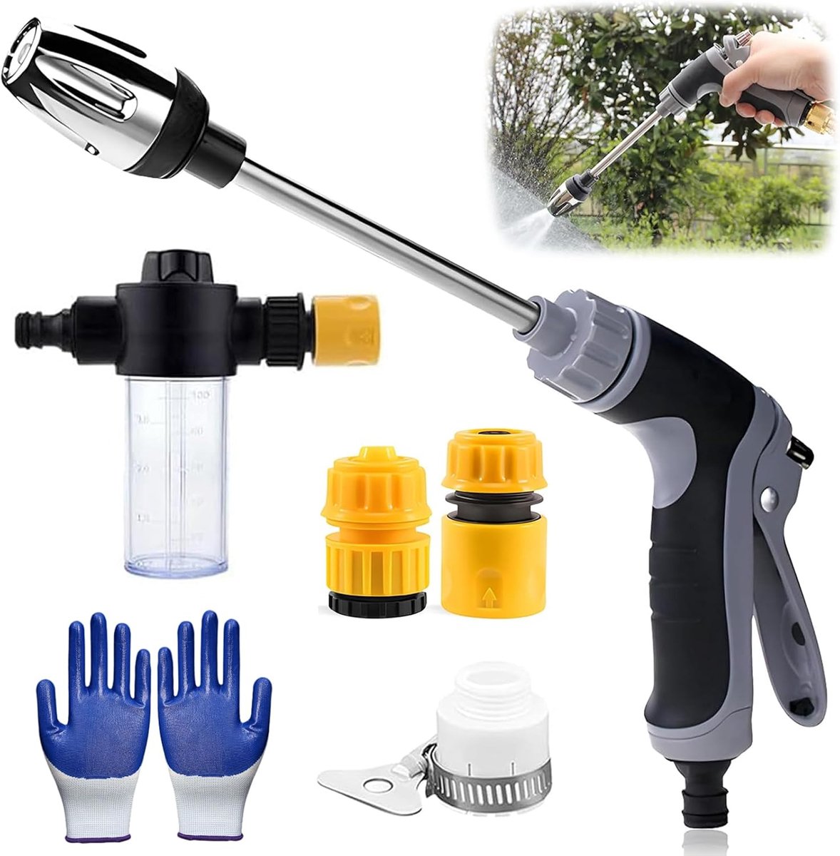 Jet Hogedrukpistool, Jetteryx hogedrukpistool voor tuinslang, Ultrawasher Turbo hogedrukreiniger, instelbare modi, voor tuinslang, voor autowassen, tuin en terras (zwart)