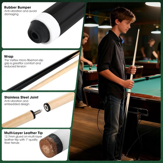 2-delige Pool Cue Stick met 13mm Tip 58' hardhout Canadese esdoorn professionele biljart pool keu stick 18oz zwembad sticks set van 2 — afbeelding 5