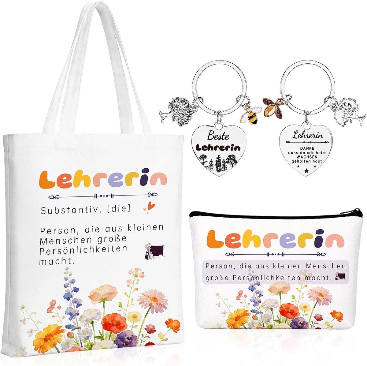 Afscheidscadeau voor leraren - 3 stuks - schoudertas, cosmeticatas en sleutelhanger - nuttig en waarderend - ShopVlot