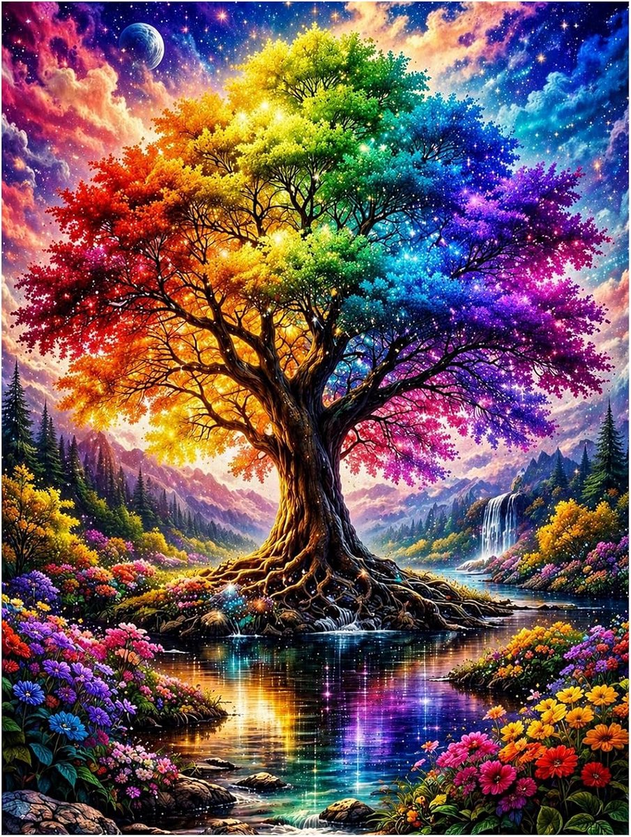 Diamond Painting Levensboom - DIY Diamond Painting Kit voor volwassenen en beginners, 5D diamantschilderset als cadeau, voor ontspanning en als wanddecoratie 30 x 40 cm