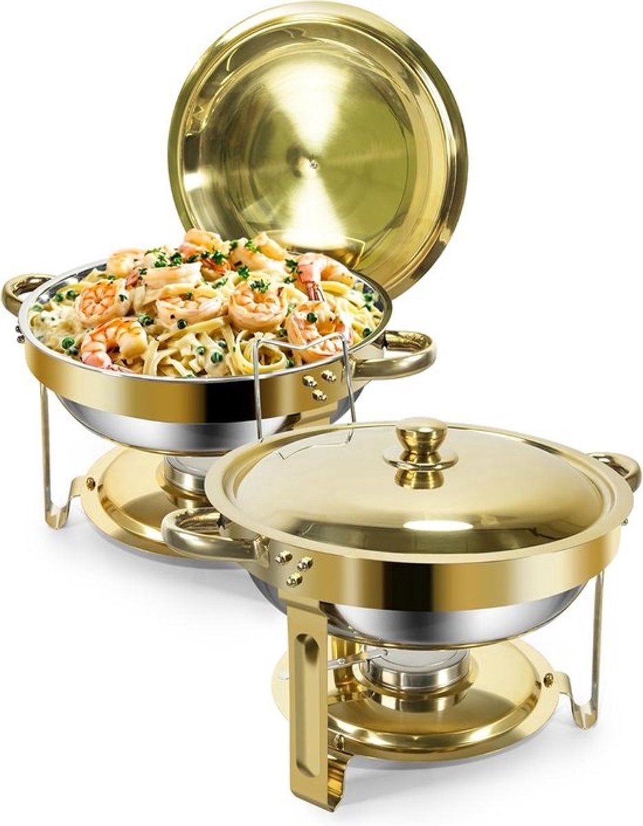 Warmhoudbak Set - Buffet Warmhouders - Feestelijk Buffet - Veilige Randen - 5 Liter Inhoud - Goud Zilver