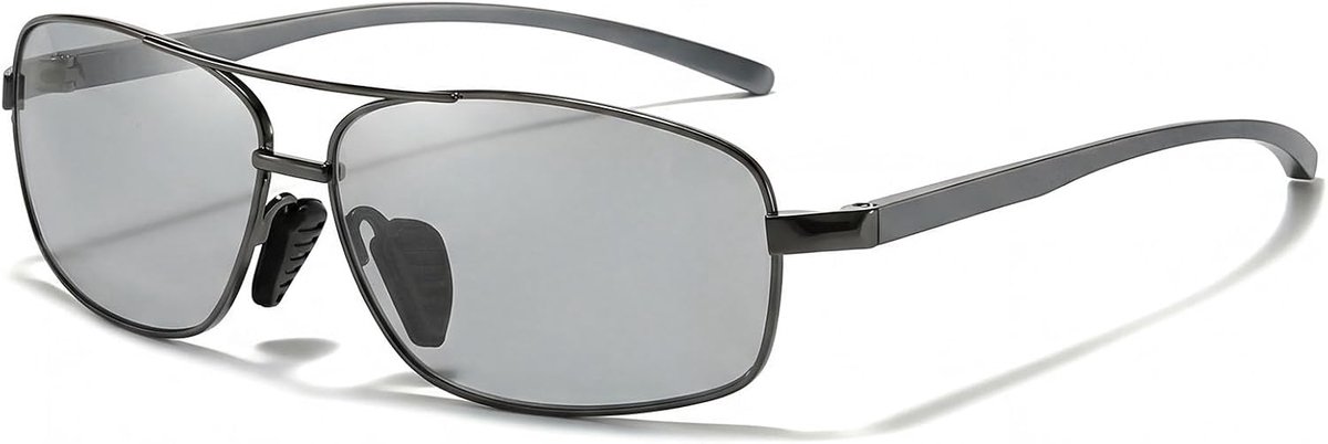 Selbsttönende Sonnenbrille Herren Polarisierte Adaptive Sonnenbril Metall Rechteckige Gläser UV400 Blendschutz Brille für Autofahrer Schwarz