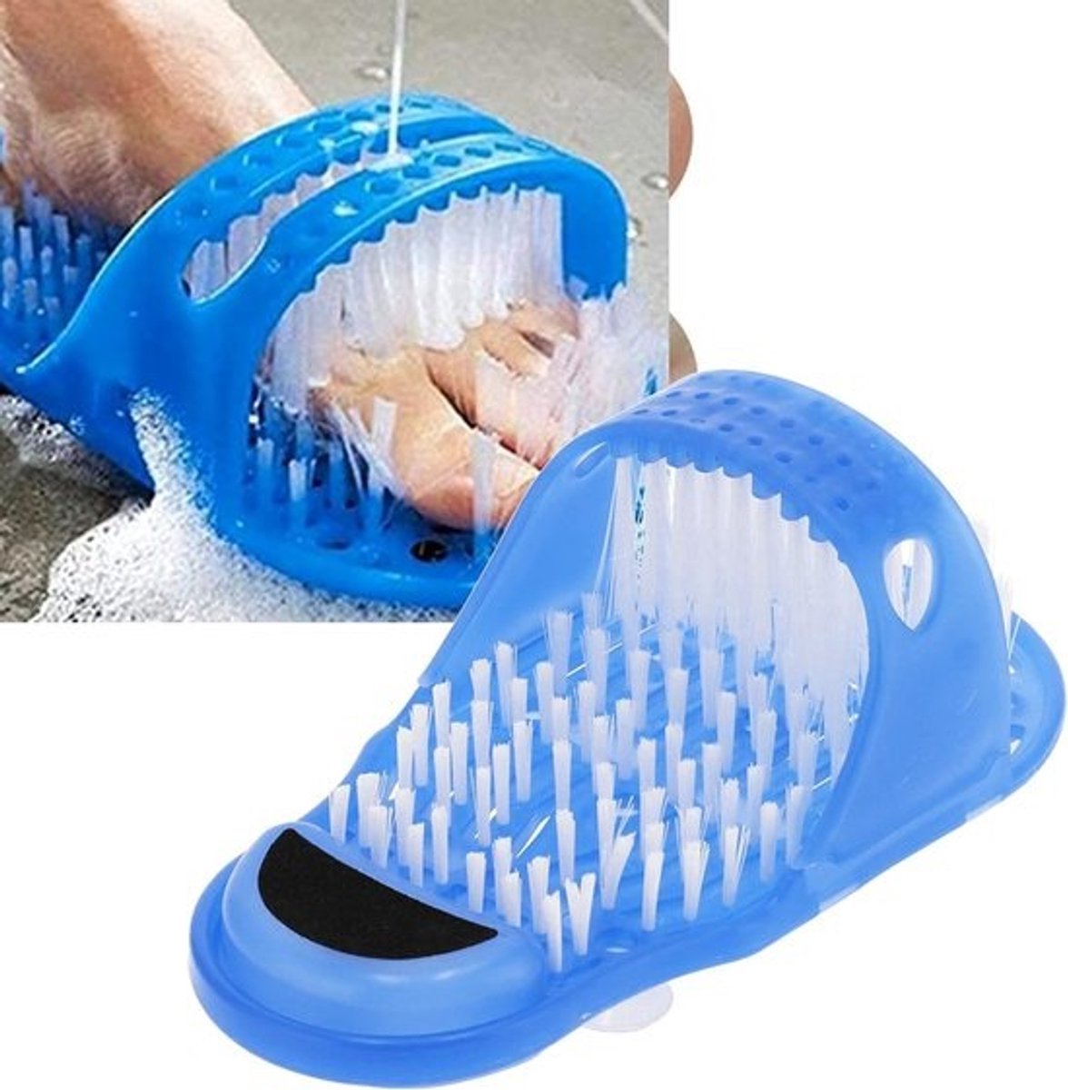 Douche Voet Scrubber - Voetreiniger Schoen - Voeten Reinigen - Met Zuignap - 28x14x10cm - Blauw