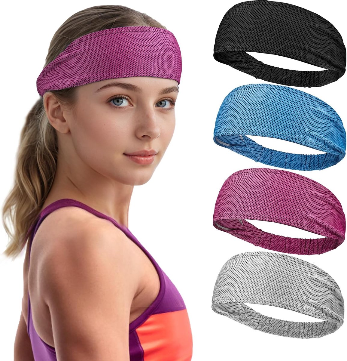 Koelbandjes voor Dames, Directe Koeling, Vochtafvoerende Anti-Rutsch Transpiraatiebandjes voor Dames, Elastische Transpiraatiebandjes voor Lopen, Yoga, Gym, Sportieve Activiteiten en Workouts