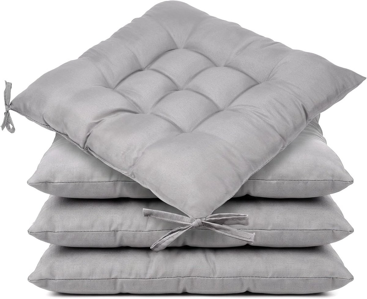 Set Van 4 Zitkussens Voor Eetkamerstoelen, 40x40cm, Comfortabele, Wasbare Zitkussens Met Bandjes, Stoelkussens Voor Keuken, Kantoor, Tuin, Terras En Buitengebruik (Grijs)