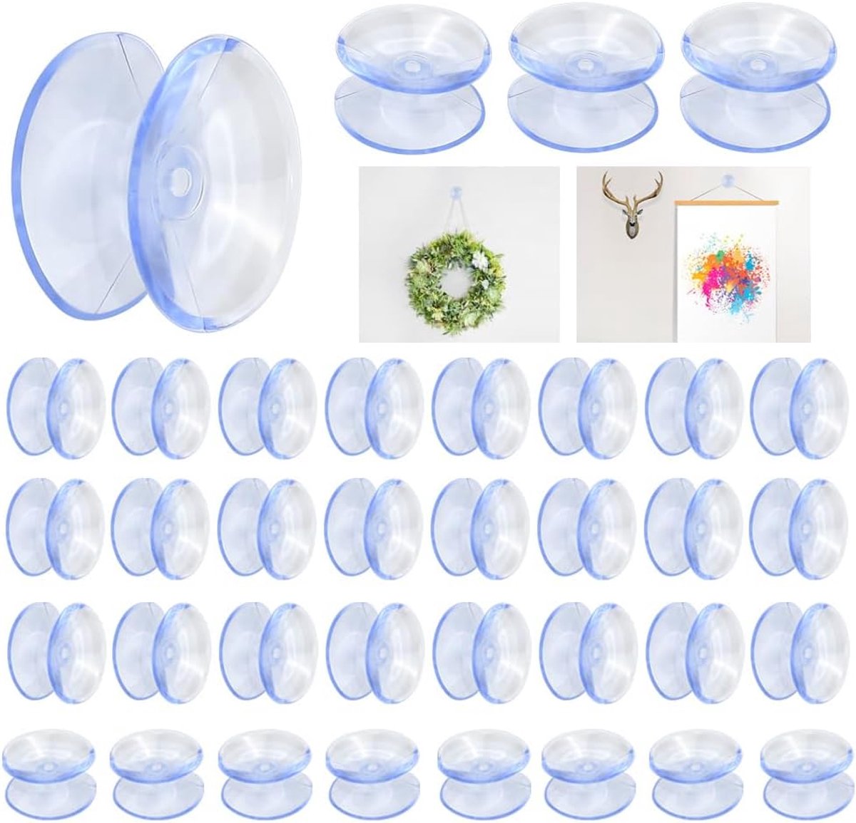 Dailygoods- Zuignappen 20 stuks - Dubbelzijdige Zuignappen - Antislip - Schokabsorberend - Voor Glas/Spiegel - 20 mm Doorzichtig PVC - Zuignapjes