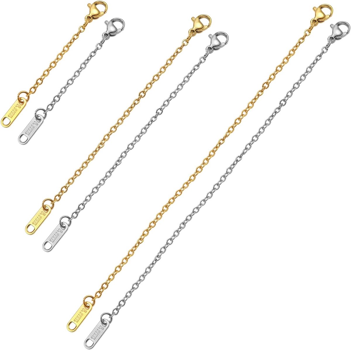 Dailygoods- Verlengkettingen 6 Stuks - Goud/Zilver - Roestvrij Staal