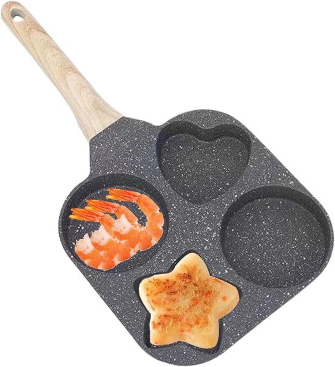 Eierpan 4-delig - Koekenpan Omelet - Ontbijt Maken - Vier Vormen - 18 cm - Zwart