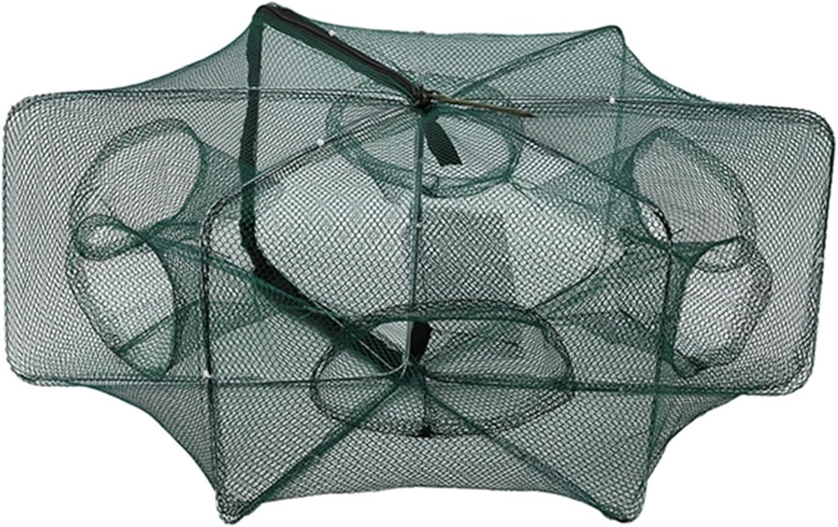 Dailygoods- Visnet Stevig Nylon - Visnet met 6 Gaten - Opvouwbaar Visnet - Garnalenkooi - Krab/Vissen Val - Eenvoudig te Bedienen - Vissenvangnet