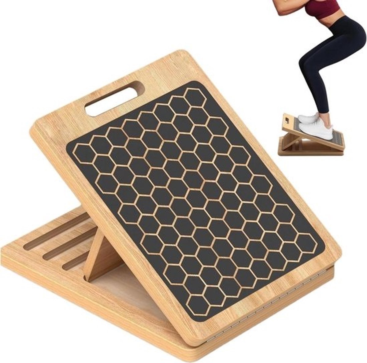 Schuine Plank - Hellingwig Kuitrek - Flexibiliteit Verbeteren - Instelbare Hoek - 40x30x4 cm - Houtkleur