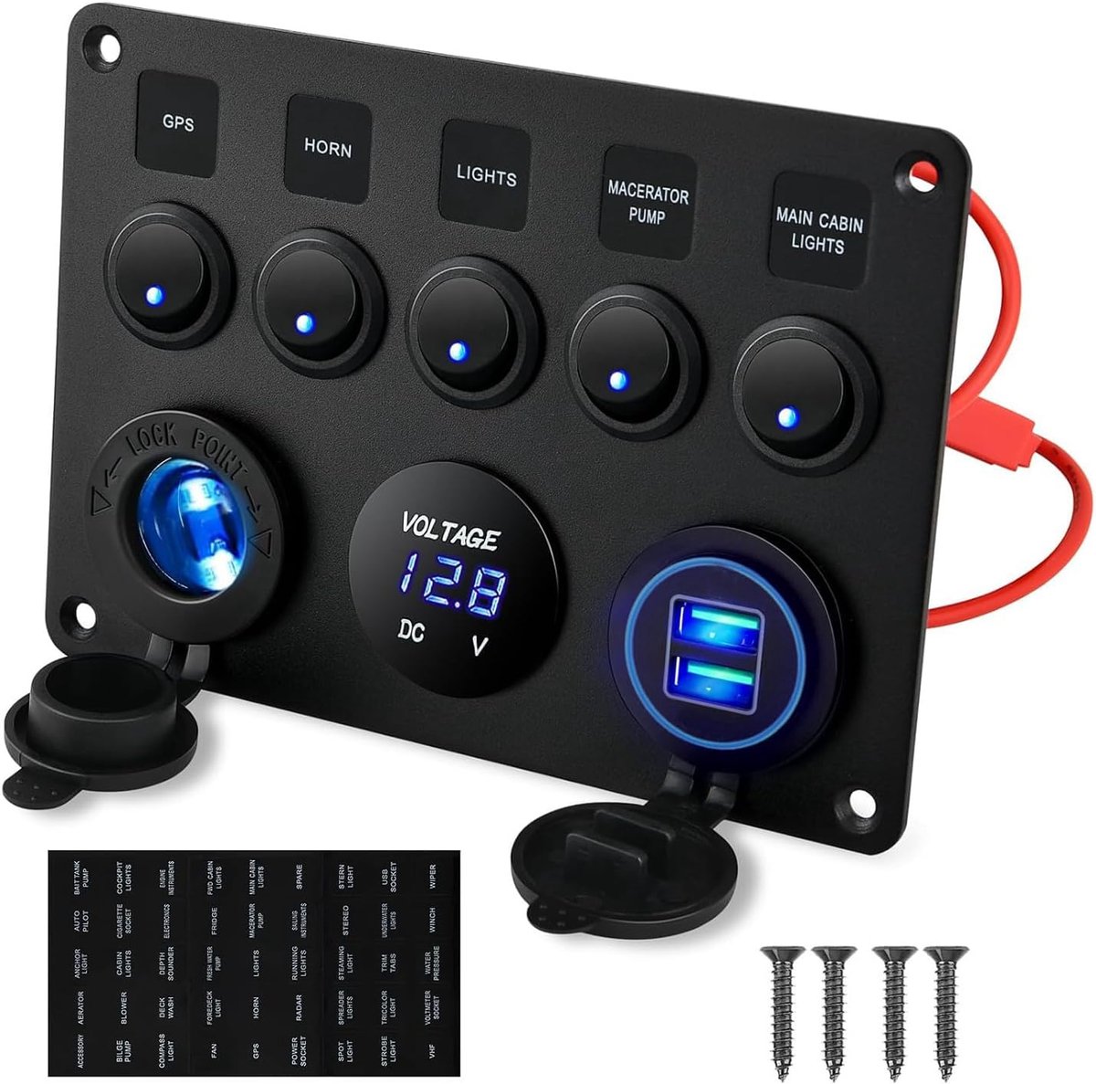 Dailygoods - Tuimelschakelaarpaneel - Waterdicht - Aluminium - 2 Gang - Blauw - Voor Auto's en Boten - 12V/24V