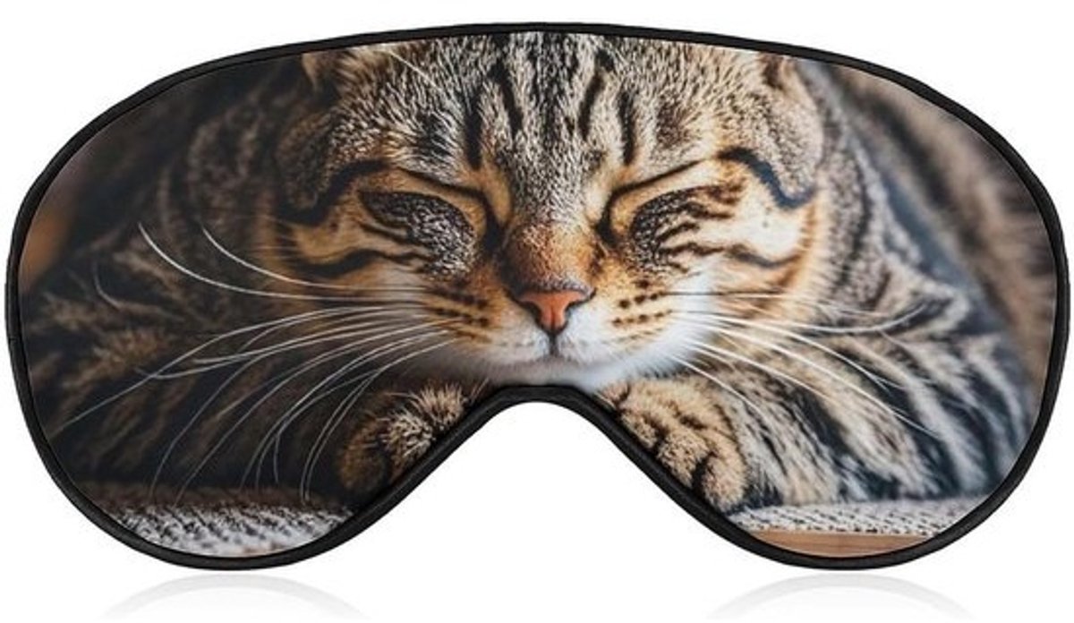 Slaapmasker Kat - Oogmasker Blinddoek - Comfortabel Slapen - Zacht Ademend Polyester - 20.57 x 10.41 cm - Zwart