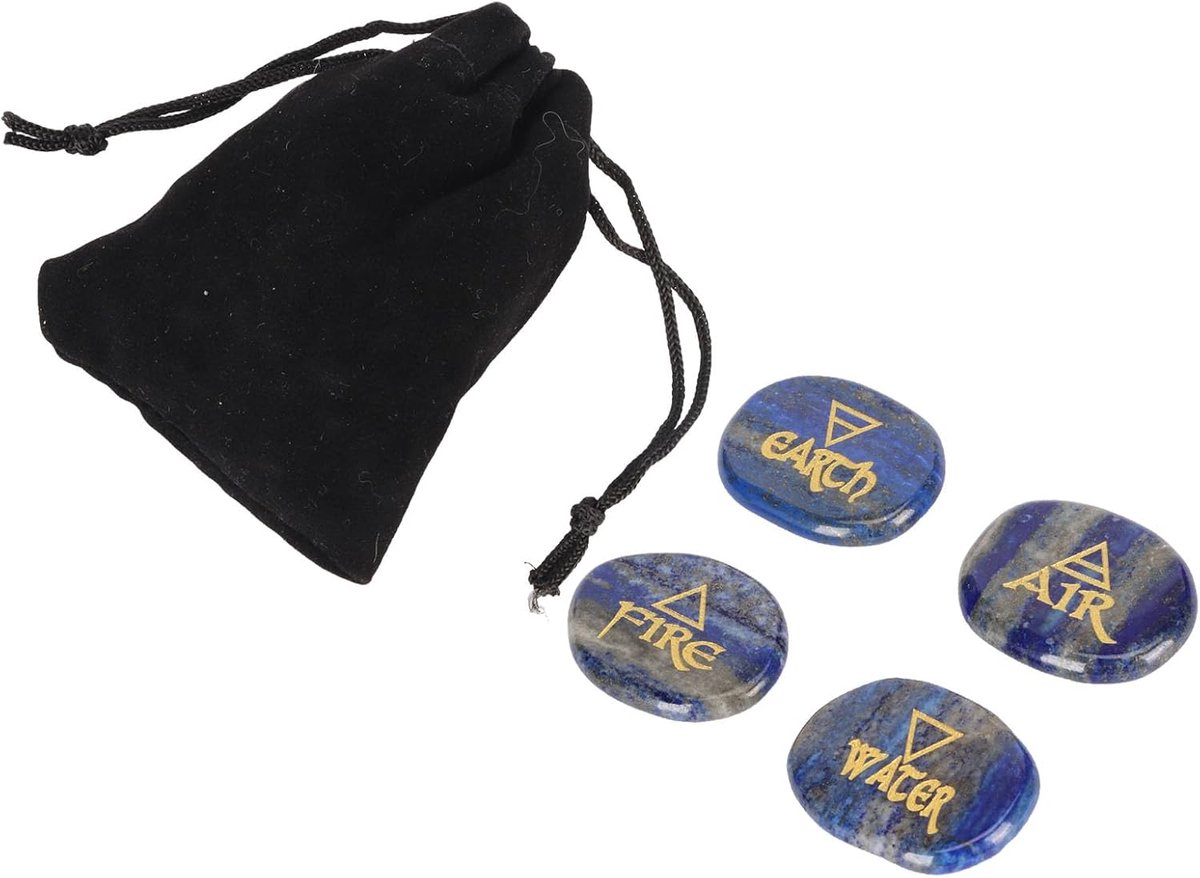 Dailygoods- Reiki Stenen Volledig Gepolijst - Elementen Stenen - Aarde/Lucht/Vuur/Water - Draagbaar voor Meditatie - Angst Relief - Geschikt voor Ritu