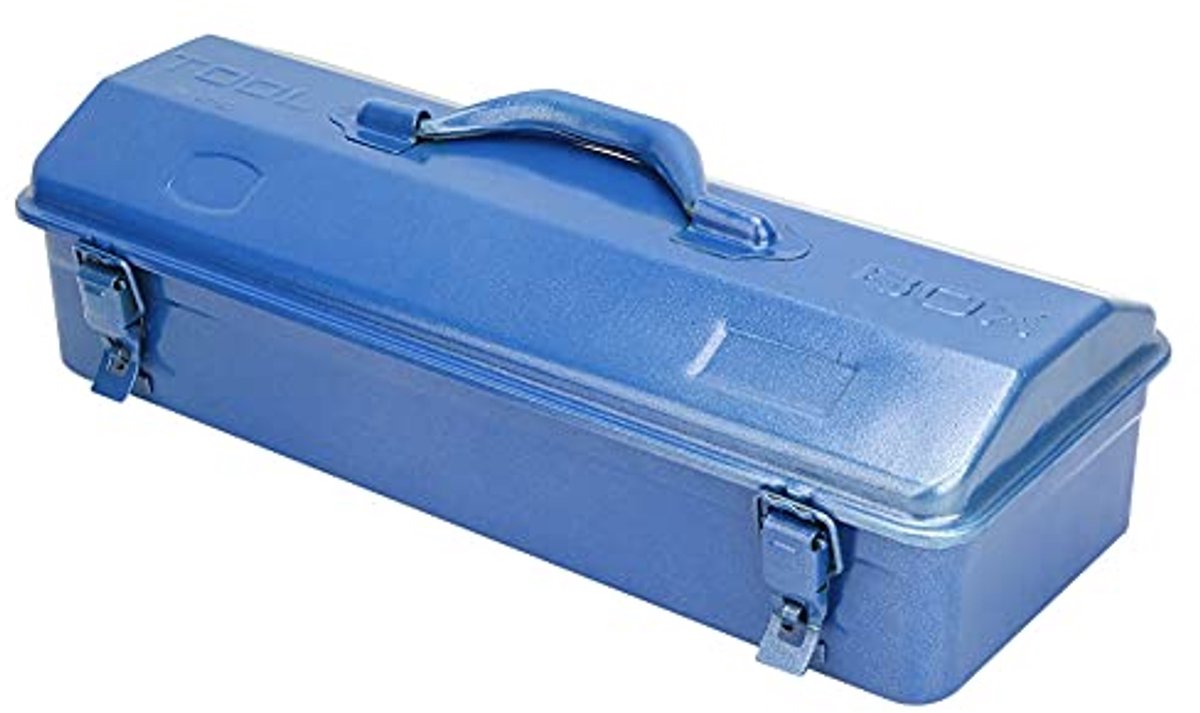 Dailygoods- Gereedschapskist Draagbaar - IJzeren Opbergdoos - Multifunctioneel - 37x16x11cm / 43x18x11cm - Ronde Handgreep - Blauw Schilderen