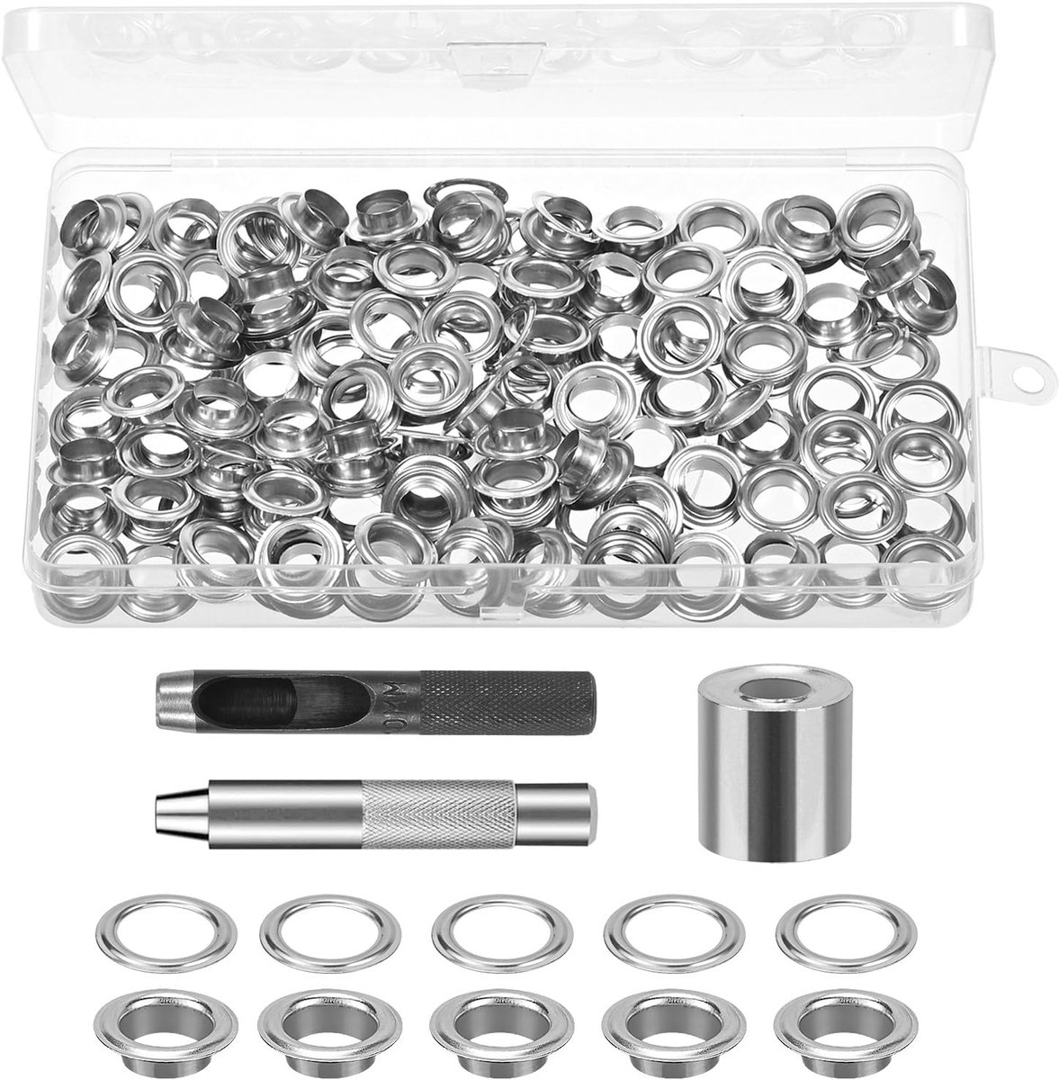 Set van 120 metalen ogen, 10 mm ogen voor gordijnen, ogen met binnendiameter, montagegereedschap en basis, boorgereedschap, geschikt voor leren tassen, tent (10 mm)