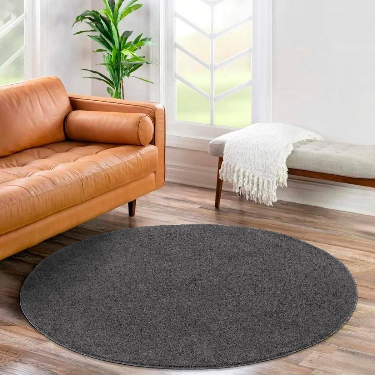 Tapijtloper - hoogwaardig laagpolig tapijt voor thuis, kantoor, keuken, entree, hal, woonkamer - machinewasbaar - antislip tapijt wasbaar, 80 cm rond - antraciet