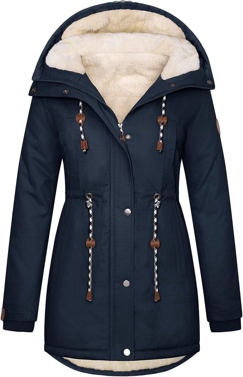 Jassen met fleece voor dames, warme katoenen parka-jassen voor dames, gewatteerde thermische overjas met capuchon en trekkoord, ritssluiting