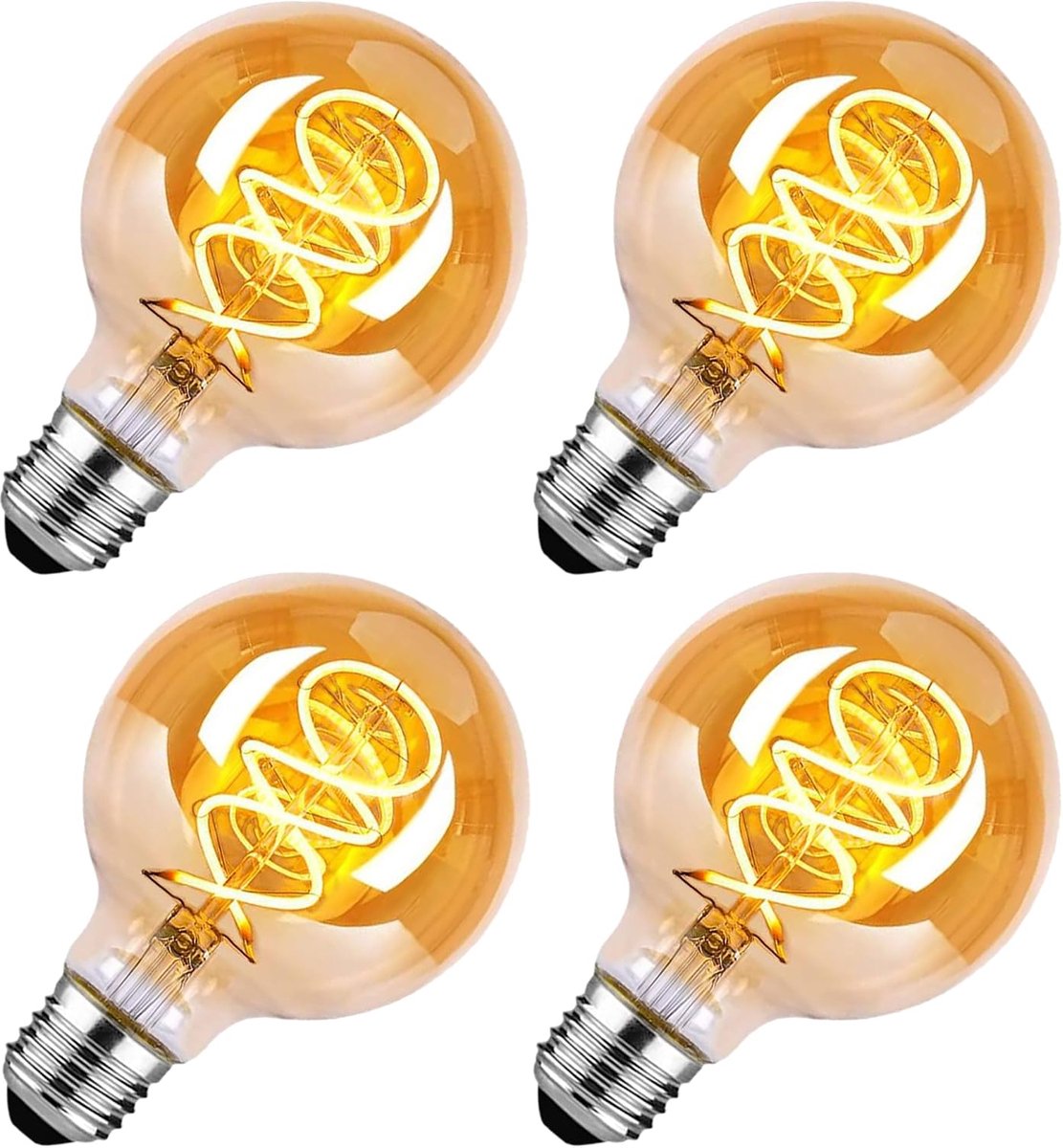 LED-lamp E27, Edison Vintage E27 dimbaar 4W warm wit retro decoratieve lamp voor woonkamer, slaapkamer, eetkamer, keuken en bar - amber, 4 stuks (80 mm)