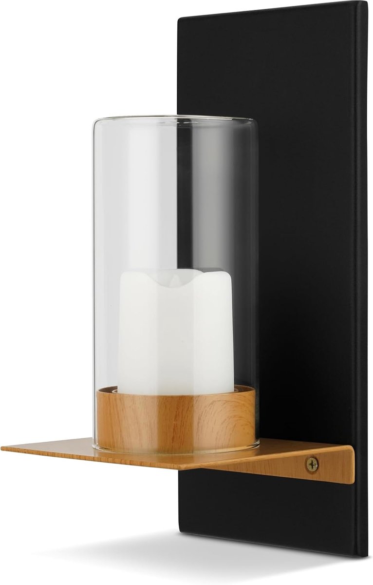 Flamelight Wandlamp, binnen- en buitenlamp in kaarsenlook, kamerdecoratie, tuindecoratie, balkondecoratie, IP44, zwart