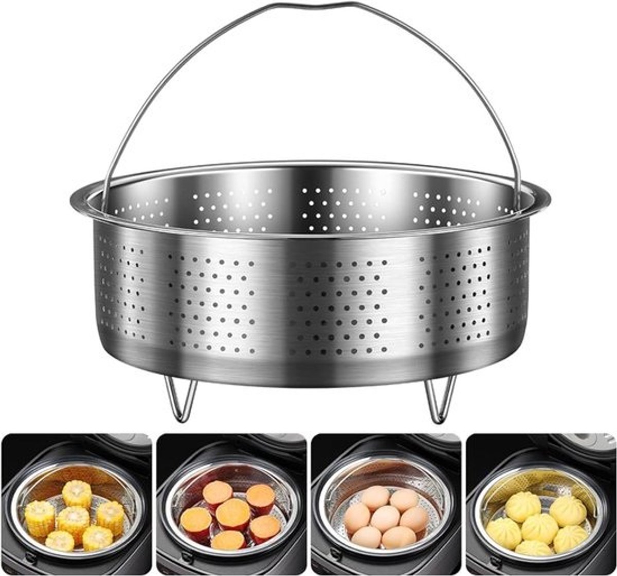 Stoommand RVS - Stoominzet Pan - Gezond Koken - Voedselveilig Materiaal - 20 x 9.5 cm - Zilverkleurig