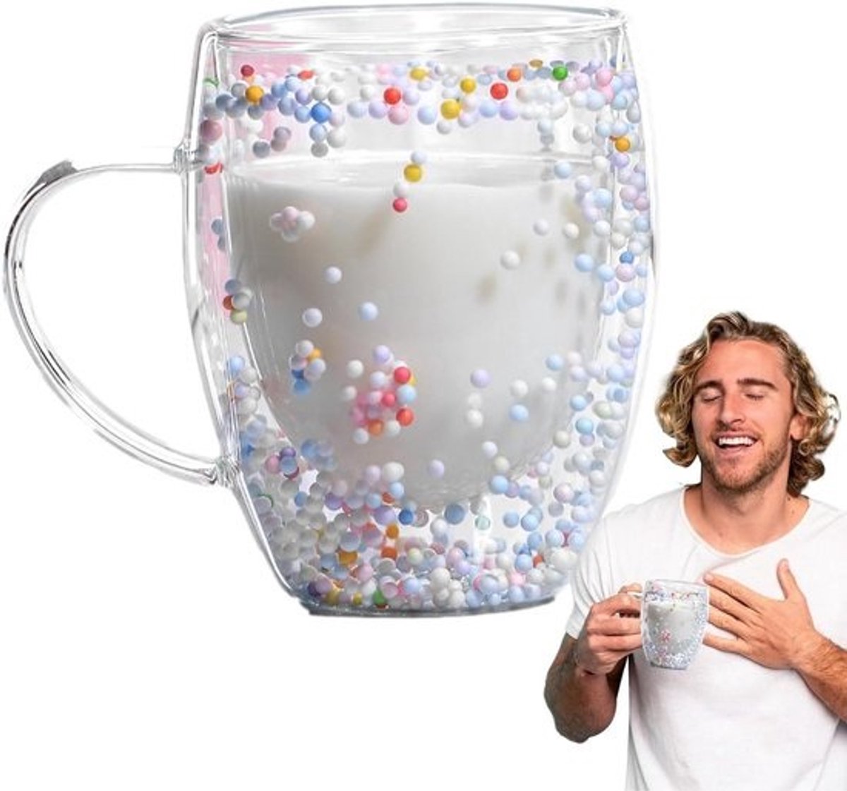 Dubbelwandige Koffiekopjes - Geïsoleerde Mokken - Warme Dranken Genieten - Verbrandingsremmende Handgreep - 350 ml - Blauw
