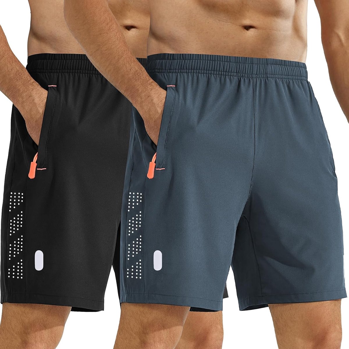 Sportbroek voor heren, ademende hardloopbroek, fitnessbroek, sneldrogend, gymshorts, jogging, functionele shorts met zakken met ritssluiting, verpakking van 2 stuks