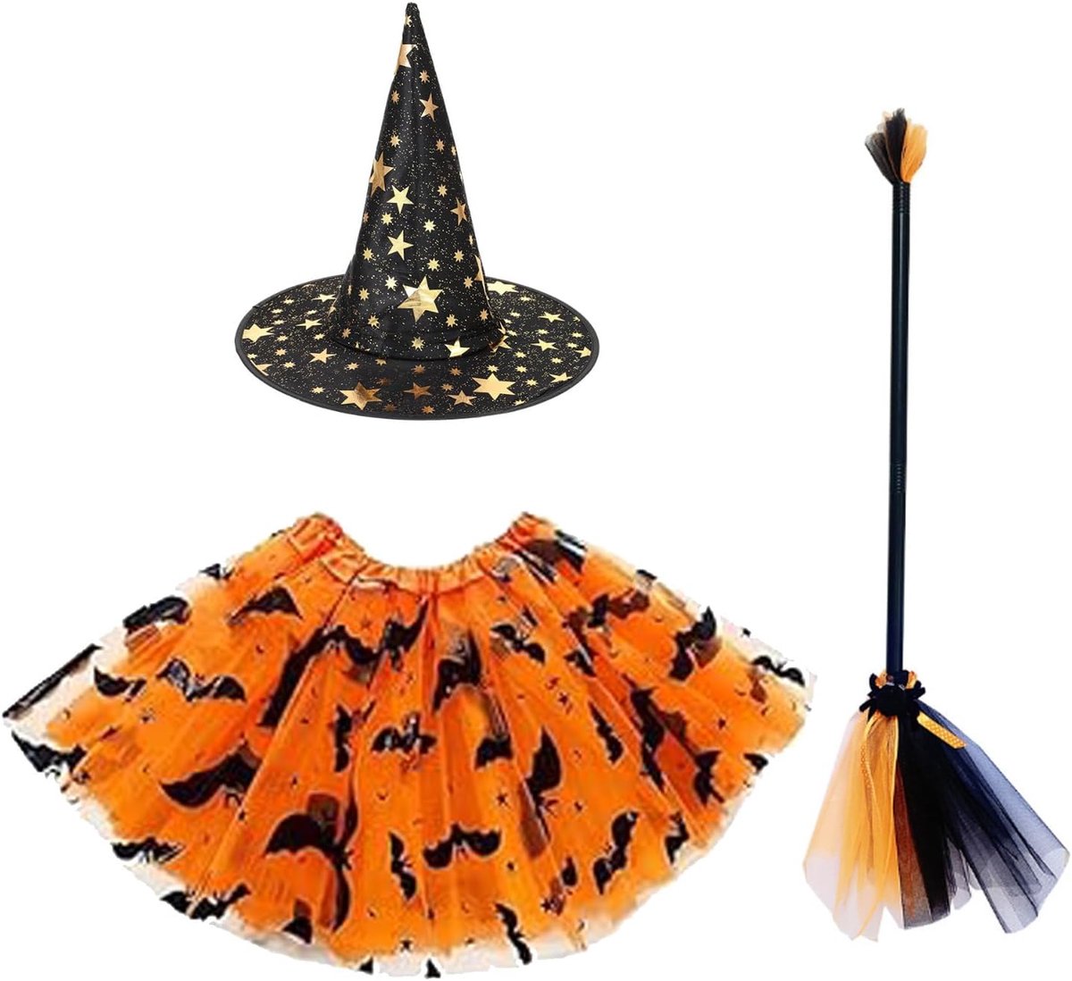 Heksenkleding voor meisjes, kinder-heksenset met ballerina tutu, haaraccessoire en toverstaf, rollenspeloutfit voor carnaval