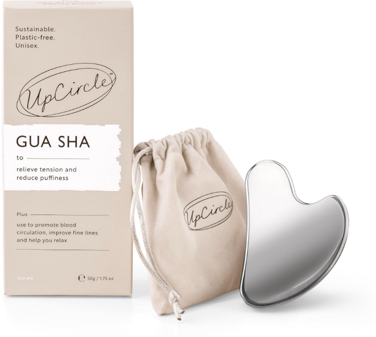 UpCircle Gua Sha 1 stuks Gezichtsmassage tool - geschikt voor alle huidtypen, stimuleert doorbloeding, voor gezicht en hals, herbruikbaar