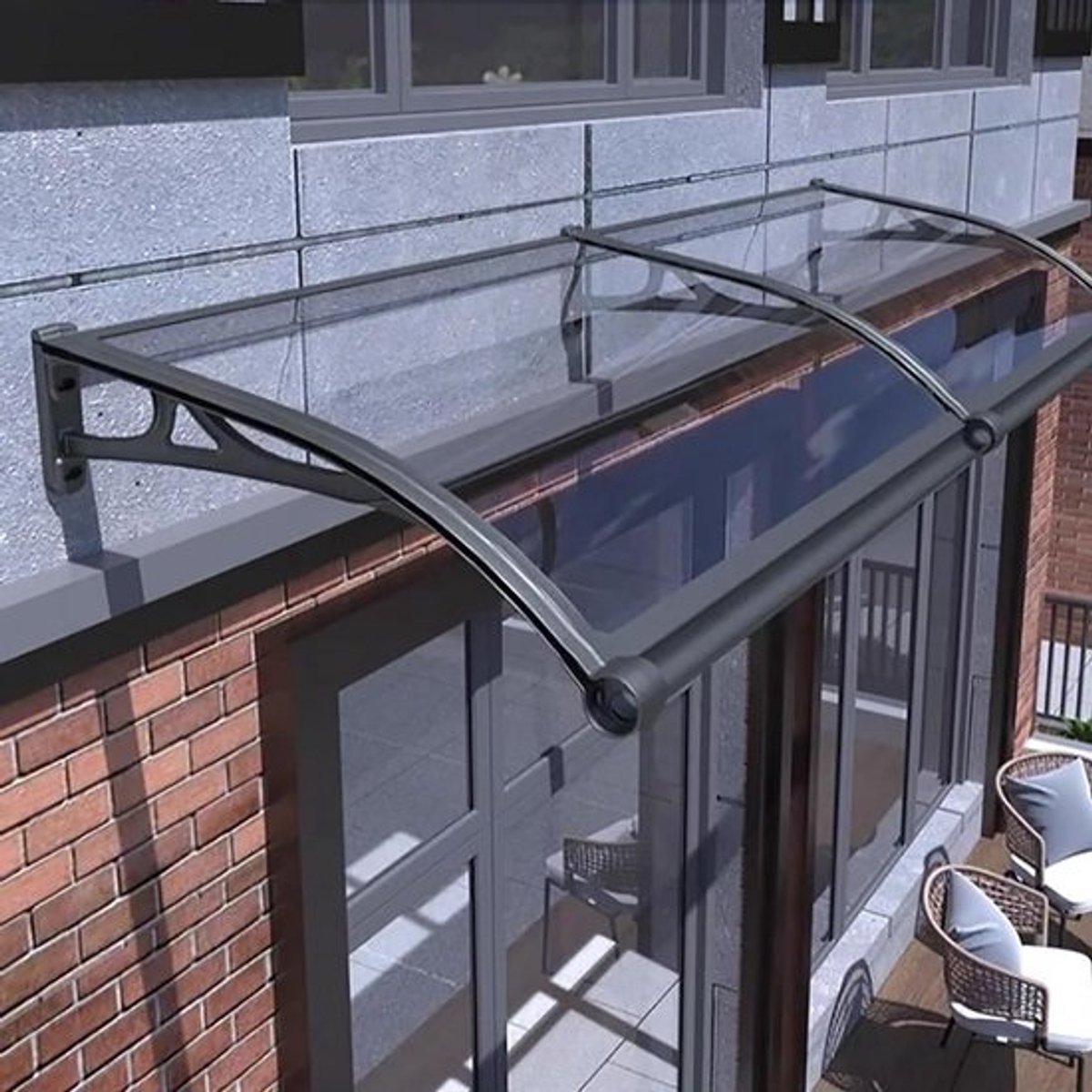 Deurluifel Buitenluifel - Regenkap Veranda - Entree Beschermen - Verbeterde Drainage - 100 kg Belasting - Transparant Zwart