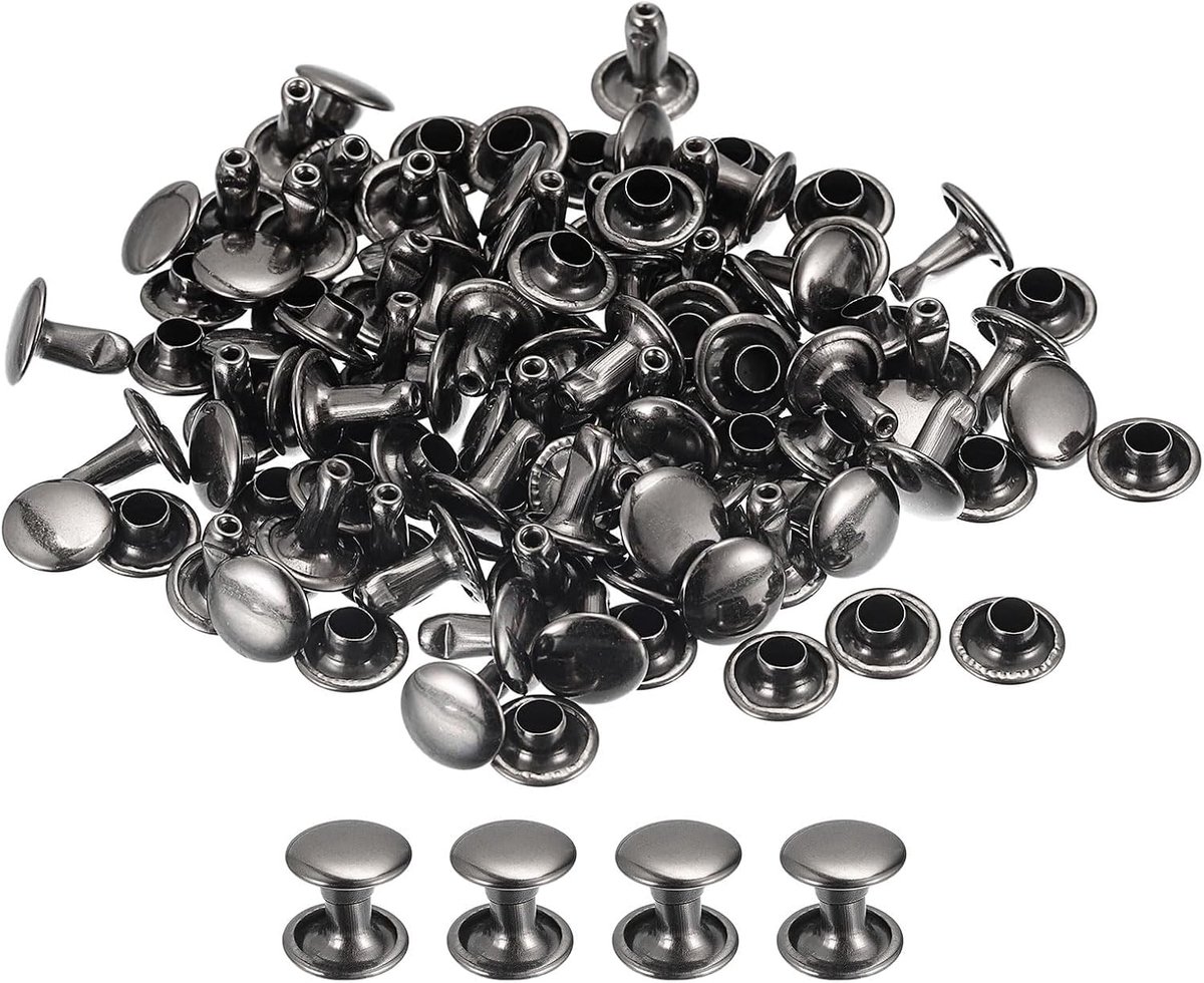 Dailygoods- Klinknagels 100 Stuks - 6mm Dubbele Cap - Metalen Studs - Lederen Craft Reparatie - DIY Riemen/Tassen/Schoenen - Duurzaam Koolstofstaal