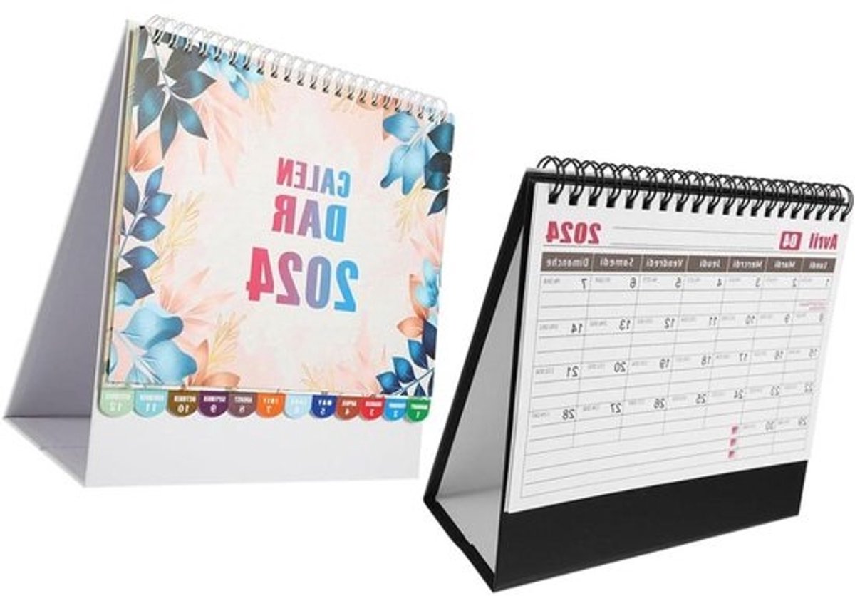 Bureaukalender 2024 - Tafelkalender Jaarplanner - Dagelijks Plannen - Met Opbergruimte - 20.5 x 20.5 x 8 cm - Assorti